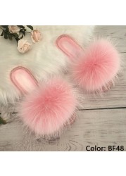 fluffy slippers women real fur home slides summer crystal rhinestones shoes for women flip flops with fur jelly sandals women