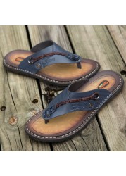 Handmade Leather Slippers Summer Fashion Men Flip Flops Outdoor Slippers Breathable Comfortable Men Flip Flops Plus Size