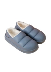 Winter Women Fur Slippers Waterproof Warm Plush Household Slides Indoor Home Thick Sole Shoes Non-slip Solid Couple Sandals