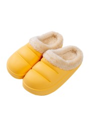 Winter Women Fur Slippers Waterproof Warm Plush Household Slides Indoor Home Thick Sole Shoes Non-slip Solid Couple Sandals