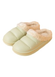 Winter Women Fur Slippers Waterproof Warm Plush Household Slides Indoor Home Thick Sole Shoes Non-slip Solid Couple Sandals