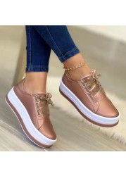 Rimocy Shiny PU Leather Thick Bottom Sneakers Woman Plus Size 43 Lace Up Platform Shoes Women Gold Silver Flats Zapatos De Mujer