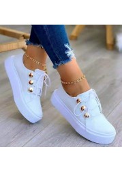 Rimocy Shiny PU Leather Thick Bottom Sneakers Woman Plus Size 43 Lace Up Platform Shoes Women Gold Silver Flats Zapatos De Mujer