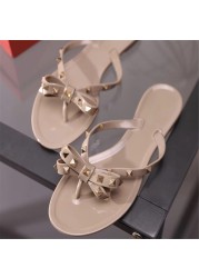 Fashion Brand Summer Flip Flops Woman Rivets Women Sandals Bow-knot Flat Slippers Girls Studded Beach Slides Jelly Shoes 35-41