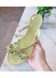 Fashion Brand Summer Flip Flops Woman Rivets Women Sandals Bow-knot Flat Slippers Girls Studded Beach Slides Jelly Shoes 35-41