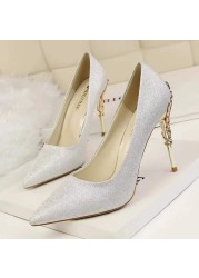 2022 Summer Women Glitter Rhinestones High Heel Shoes Spring Luxury Genuine Leather Pointed Sexy Crystal Party Wedding Shoes