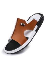 YEINSHAARS Sandals Men Summer Slippers Fashion Peep Toe PU Flip Flops Male Shoes Outdoor Non-slip Flat Beach Slides Plus Size