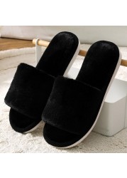 2021 Fashion Soft Fur Slippers Slides Home Indoor Floor Shoes Solid Volvi Slippers for Bedroom Open Toe Comfortable Shoes Women Gray