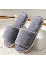 2021 Fashion Soft Fur Slippers Slides Home Indoor Floor Shoes Solid Volvi Slippers for Bedroom Open Toe Comfortable Shoes Women Gray