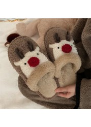 Women Cute Animal Slippers Girls Fashion Kawaii Fluffy Winter Warm Slippers Cartoon Milk Cow House Funny Slippers Chaussure Femme