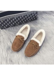 Women Slippers Winter Bow Tie Plush Warm Shoes Inside Loafers Indoor Slippers Ladies Ladies Slip On Shoes Chaussure Femme Women Shoes Non-leather Casual Shoes Women's Shoe Brand