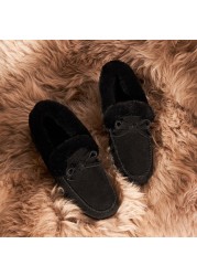 Women Slippers Winter Bow Tie Plush Warm Shoes Inside Loafers Indoor Slippers Ladies Ladies Slip On Shoes Chaussure Femme Women Shoes Non-leather Casual Shoes Women's Shoe Brand