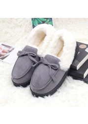 Women Slippers Winter Bow Tie Plush Warm Shoes Inside Loafers Indoor Slippers Ladies Ladies Slip On Shoes Chaussure Femme Women Shoes Non-leather Casual Shoes Women's Shoe Brand