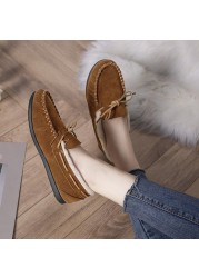 Women Slippers Winter Bow Tie Plush Warm Shoes Inside Loafers Indoor Slippers Ladies Ladies Slip On Shoes Chaussure Femme Women Shoes Non-leather Casual Shoes Women's Shoe Brand