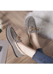 Women Slippers Winter Bow Tie Plush Warm Shoes Inside Loafers Indoor Slippers Ladies Ladies Slip On Shoes Chaussure Femme Women Shoes Non-leather Casual Shoes Women's Shoe Brand