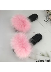 women flip flops summer fluffy slippers luxury real fur slides for women fluffy sliders jelly shoes woman flat sandals with fur