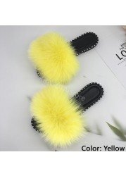 women flip flops summer fluffy slippers luxury real fur slides for women fluffy sliders jelly shoes woman flat sandals with fur