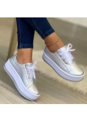 Rimocy Plus Size Thick Bottom Sneakers Casual Woman Lace Up Platform Shoes Women Gold Silver Round Toe Flat Shoes Ladies 43