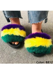 Natural Fur Slippers Women Home Fluffy Slippers House Furry Slides Luxury Summer Flip Flops with Real Fur Wholesale Dropshipping