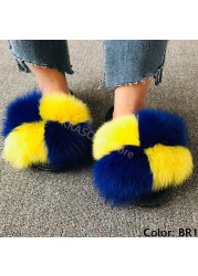 Natural Fur Slippers Women Home Fluffy Slippers House Furry Slides Luxury Summer Flip Flops with Real Fur Wholesale Dropshipping