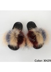 Natural Fur Slippers Women Home Fluffy Slippers House Furry Slides Luxury Summer Flip Flops with Real Fur Wholesale Dropshipping