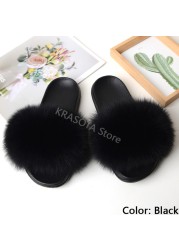 Natural Fur Slippers Women Home Fluffy Slippers House Furry Slides Luxury Summer Flip Flops with Real Fur Wholesale Dropshipping