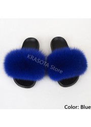 Natural Fur Slippers Women Home Fluffy Slippers House Furry Slides Luxury Summer Flip Flops with Real Fur Wholesale Dropshipping