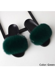 Natural Fur Slippers Women Home Fluffy Slippers House Furry Slides Luxury Summer Flip Flops with Real Fur Wholesale Dropshipping