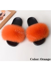 Natural Fur Slippers Women Home Fluffy Slippers House Furry Slides Luxury Summer Flip Flops with Real Fur Wholesale Dropshipping