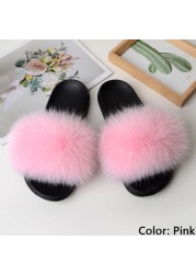 Natural Fur Slippers Women Home Fluffy Slippers House Furry Slides Luxury Summer Flip Flops with Real Fur Wholesale Dropshipping