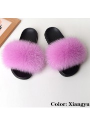 Natural Fur Slippers Women Home Fluffy Slippers House Furry Slides Luxury Summer Flip Flops with Real Fur Wholesale Dropshipping