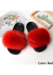 Natural Fur Slippers Women Home Fluffy Slippers House Furry Slides Luxury Summer Flip Flops with Real Fur Wholesale Dropshipping