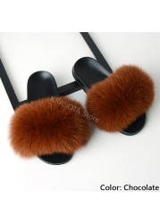 Natural Fur Slippers Women Home Fluffy Slippers House Furry Slides Luxury Summer Flip Flops with Real Fur Wholesale Dropshipping