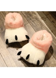 Women Creative Cute Plush Bear Paw White Long Tube Cotton Shoes Couple Indoor Winter Home Warm Cartoon Non-slip Fuzzy Slippers