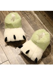 Women Creative Cute Plush Bear Paw White Long Tube Cotton Shoes Couple Indoor Winter Home Warm Cartoon Non-slip Fuzzy Slippers