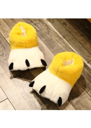 Women Creative Cute Plush Bear Paw White Long Tube Cotton Shoes Couple Indoor Winter Home Warm Cartoon Non-slip Fuzzy Slippers