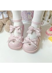 Kawaii Girls Lolita Shoes Fashion 2022 Japanese Style PU Patchwork Mary Janes Bowknot Lovely Heart Buckle Solid Zapatillas Mujer