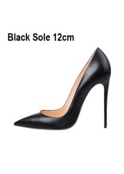 Classic Matte Black 12cm High Heel Shoes Woman Pumps Tacones Pointed Toe Stilettos Sexy Wedding Shoes qkob002 ROVICIYA