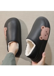 Women winter home thick waterproof platform non-slip warm rubber shoes indoor fur cotton men couples shoes ladies cartoon