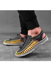 Men's sandals 2022 new summer breathable soft flat sandals outdoor beach slip-on fashion leisure woven sandals men casual shoes