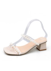 Summer new high-heeled girl spice hot rhinestone slippers thin Korean version large transparent strap metal chain buckle sandals