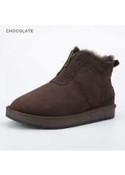 INOE Real Sheepskin Suede Men Sheep Wool Fur Lined Winter Short Ankle Snow Boots With Zipper Keep Warm Waterproof Boots