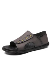 New Summer Sandals Men Leather Classic Roman Sandals 2022 Slippers Outdoor Flat Beach Shoes Flip Flops Men Sandals Water Trekking