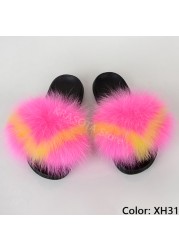 fluffy slippers women luxury real fox fur slippers women home fur slides ladies summer flip flops wholesale flat shoes slippers