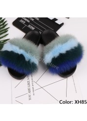 fluffy slippers women luxury real fox fur slippers women home fur slides ladies summer flip flops wholesale flat shoes slippers