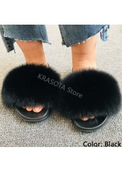 fluffy slippers women luxury real fox fur slippers women home fur slides ladies summer flip flops wholesale flat shoes slippers