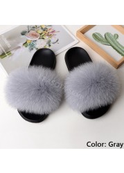 fluffy slippers women luxury real fox fur slippers women home fur slides ladies summer flip flops wholesale flat shoes slippers