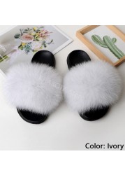 fluffy slippers women luxury real fox fur slippers women home fur slides ladies summer flip flops wholesale flat shoes slippers