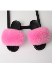 fluffy slippers women luxury real fox fur slippers women home fur slides ladies summer flip flops wholesale flat shoes slippers