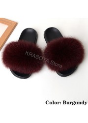 fluffy slippers women luxury real fox fur slippers women home fur slides ladies summer flip flops wholesale flat shoes slippers